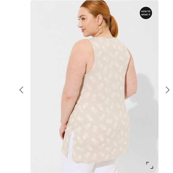 975. 1X, 2X - TORRID Pineapple Super Soft Slub Crew Neck Side Slit Tank NEW - Picture 3 of 6